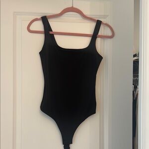 Black thong Bodysuit with square Neckline and Thick Straps